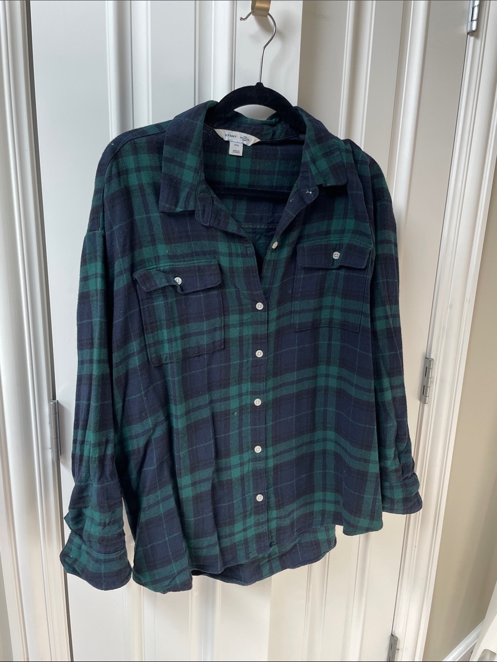 Old Navy Green and Navy Plaid Button-Down Shirt